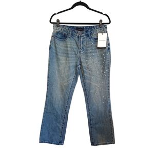 WHO WHAT WEAR Pearl Studded Stone Wash Blue Denim Jeans 4 (Small) NWT